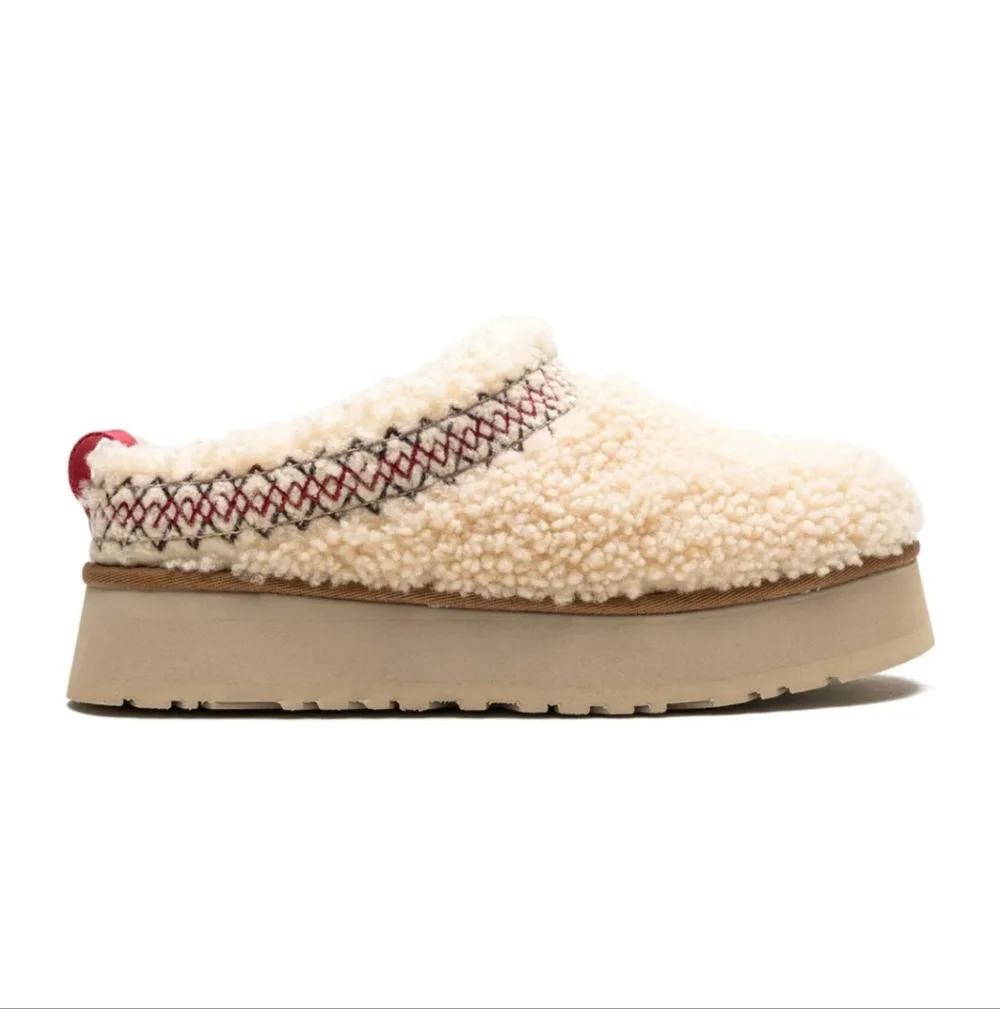 Tazz Ugg Heritage Braid Slippers Shearling Chunky Platform Shoes Clogs Natural